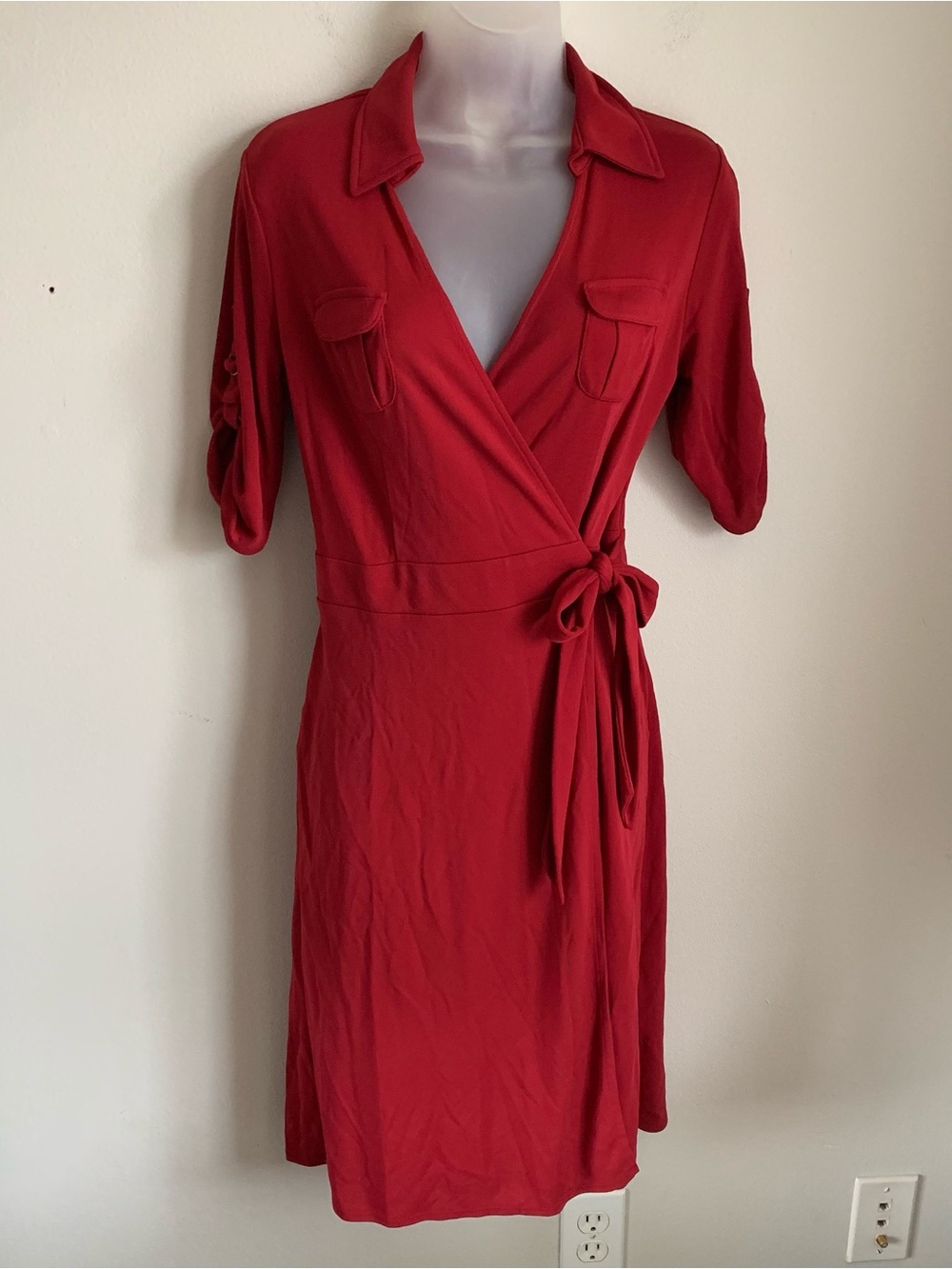 LOFT Red Wrap Shirt Dress with Side Tie